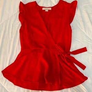 Flutter sleeve red blouse
